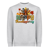 Heather Grey happy thanksgiving Heavyweight Sweatshirt - CowGirlArtShop