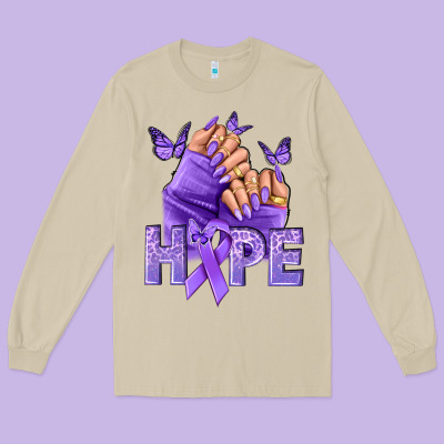 Hope Lavender Ribbon All Cancers Long Sleeve Tee Designed By Nancycooperartshop