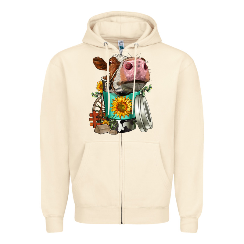 Simmental Cow Coffee Cup Zipper Hoodie by FaDigitalArtStudio | Teevron