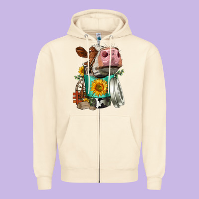 Simmental Cow Coffee Cup Zipper Hoodie Designed By Fadigitalartstudio