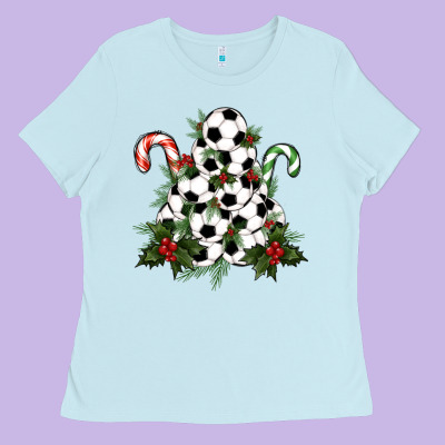 Soccer Tree Christmas Ladies Tee Designed By Ranaportraitstore