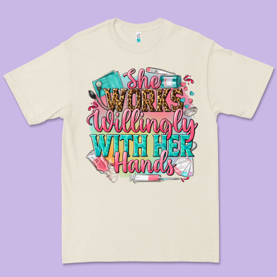 She Works Willingly With Her Hands Premium Tee Designed By Nancycooperartshop