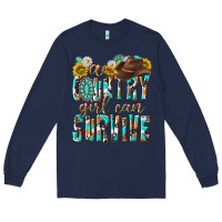 Navy Western a Country Girl Can Survive Long Sleeve Tee - texasbilliewilder