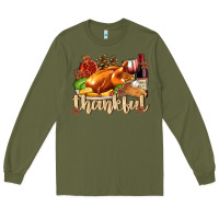 Army Green Thankful with Turkey Long Sleeve Tee - texasbilliewilder