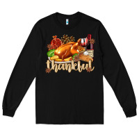 Black Thankful with Turkey Long Sleeve Tee - texasbilliewilder