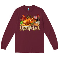 Burgundy Thankful with Turkey Long Sleeve Tee - texasbilliewilder