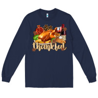 Navy Thankful with Turkey Long Sleeve Tee - texasbilliewilder