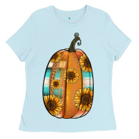 Baby Blue Serape sunflower pumpkin Ladies Tee - NancyCooperArtShop