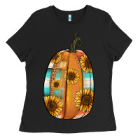 Black Serape sunflower pumpkin Ladies Tee - NancyCooperArtShop