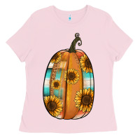 Bubblegum Pink Serape sunflower pumpkin Ladies Tee - NancyCooperArtShop
