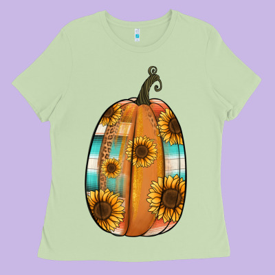 Serape Sunflower Pumpkin Ladies Tee Designed By Nancycooperartshop
