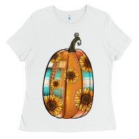White Serape sunflower pumpkin Ladies Tee - NancyCooperArtShop