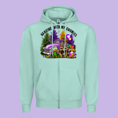 Mardi Gras Hanging With My Gnomies Zipper Hoodie Designed By Fadigitalartstudio