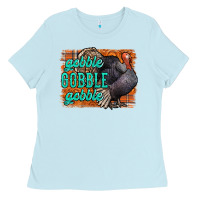 Baby Blue Thanksgiving Turkey Gobble Gobble Ladies Tee - NancyCooperArtShop
