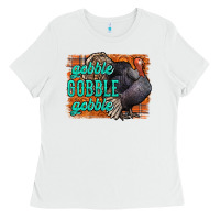 White Thanksgiving Turkey Gobble Gobble Ladies Tee - NancyCooperArtShop