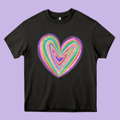 Valentine's Day Colorful Heart Heavy Core Tee Designed By Maliassmallbusiness