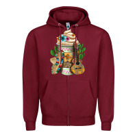 Burgundy Mexican Hot Coffee Cup Zipper Hoodie - FaDigitalArtStudio