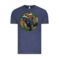 Vintage Denim Black Angus Bull with Christmas Lights Vintage Tee - RanaPortraitStore