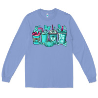Colony Blue Ovarian Cancer coffee cups teal ribbon Long Sleeve Tee - NancyCooperArtShop