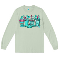Matcha Ovarian Cancer coffee cups teal ribbon Long Sleeve Tee - NancyCooperArtShop
