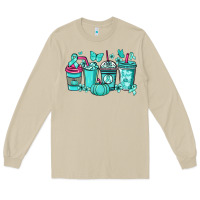 Mushroom Ovarian Cancer coffee cups teal ribbon Long Sleeve Tee - NancyCooperArtShop