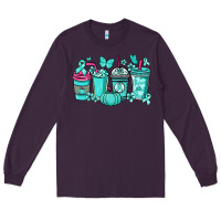 Plum Ovarian Cancer coffee cups teal ribbon Long Sleeve Tee - NancyCooperArtShop