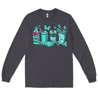 Smoke Ovarian Cancer coffee cups teal ribbon Long Sleeve Tee - NancyCooperArtShop