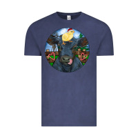 Vintage Denim Black Angus Cattle with Santa Chick Christmas Vintage Tee - RanaPortraitStore