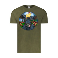 Vintage Olive Black Angus Cattle with Santa Chick Christmas Vintage Tee - RanaPortraitStore