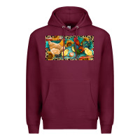 Burgundy Chicken rooster and chicks with leopard Premium Hoodie - RanaPortraitStore