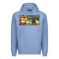 Colony Blue Chicken rooster and chicks with leopard Premium Hoodie - RanaPortraitStore