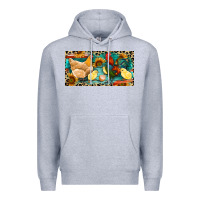 Heather Grey Chicken rooster and chicks with leopard Premium Hoodie - RanaPortraitStore
