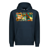 Navy Chicken rooster and chicks with leopard Premium Hoodie - RanaPortraitStore