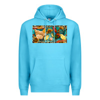Ocean Blue Chicken rooster and chicks with leopard Premium Hoodie - RanaPortraitStore