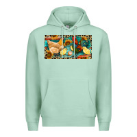Seafoam Chicken rooster and chicks with leopard Premium Hoodie - RanaPortraitStore