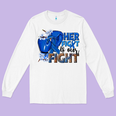 Her Fight Is Our Fight Colon Cancer Blue Ribbon Long Sleeve Tee Designed By Nancycooperartshop