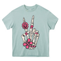 Arona pink gemstone peace skeleton hand Heavy Core Tee - MaliasSmallBusiness