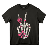 Asphalt pink gemstone peace skeleton hand Heavy Core Tee - MaliasSmallBusiness