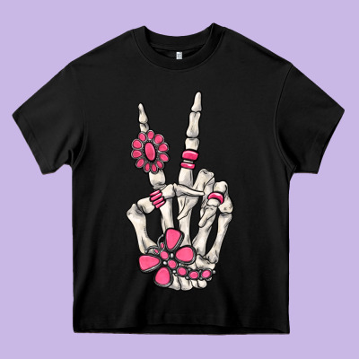 Pink Gemstone Peace Skeleton Hand Heavy Core Tee Designed By Maliassmallbusiness