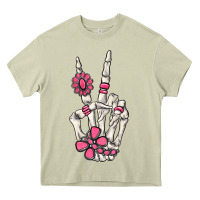 Mossy pink gemstone peace skeleton hand Heavy Core Tee - MaliasSmallBusiness
