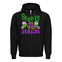 Black Spooky Season Coffee Cups Zipper Hoodie - FaDigitalArtStudio