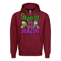 Burgundy Spooky Season Coffee Cups Zipper Hoodie - FaDigitalArtStudio