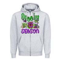 Heather Grey Spooky Season Coffee Cups Zipper Hoodie - FaDigitalArtStudio