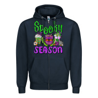 Navy Spooky Season Coffee Cups Zipper Hoodie - FaDigitalArtStudio