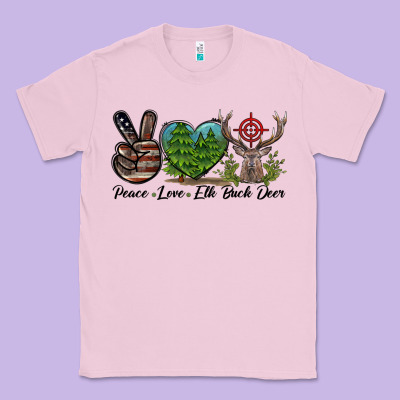 Peace Love Elk Buck Deer Classic Tee Designed By Lillyallendesigns