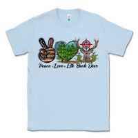 Dusty Blue Peace Love Elk Buck Deer Classic Tee - LillyAllenDesigns