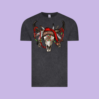 Western Christmas Bull Skull Vintage Tee Designed By Ranaportraitstore