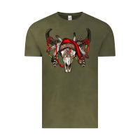 Vintage Olive Western Christmas Bull Skull Vintage Tee - RanaPortraitStore