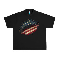 Black Vintage American Flag Lips Urban Heavy Tee - Bettercallsaul