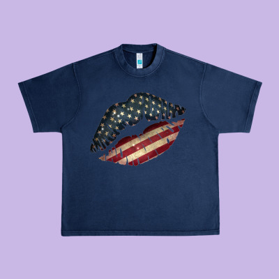 Vintage American Flag Lips Urban Heavy Tee Designed By Bettercallsaul